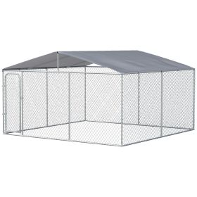 PawHut Outdoor Dog Kennel Galvanized Steel Fence with Cover Secure Lock Mesh Sidewalls for Backyard 13' x 13' x 7.5'