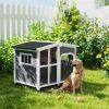 PawHut Cabin-Style Wooden Dog House for Large Dogs with Openable Roof & Giant Window, Dark Gray
