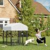 PawHut Welded Wire Outdoor Dog Kennel with 360° Rotating & 4 Levels Adjustable Bowls, Waterproof Cover, 3.9' x 3.9' x 4